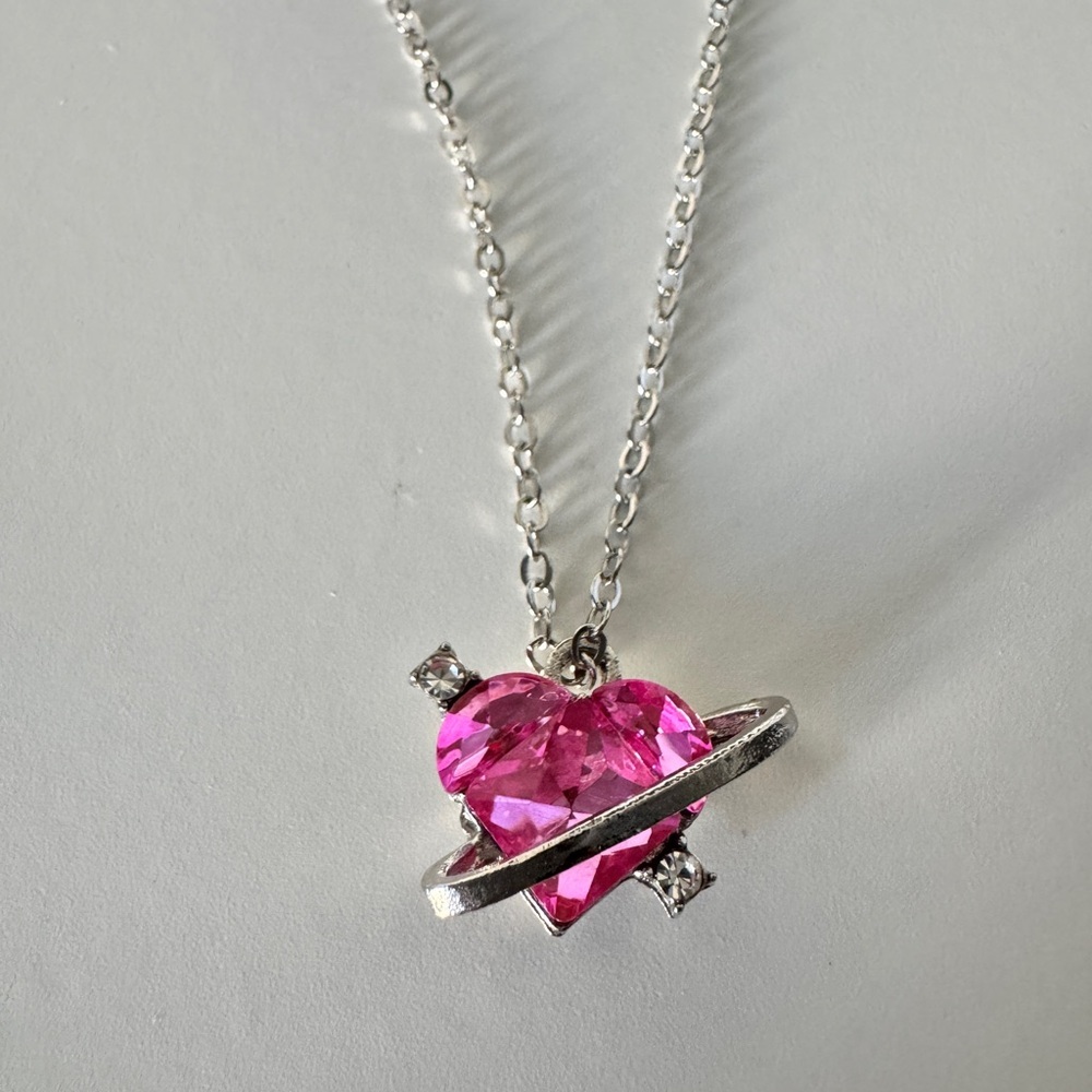Elegant Women's Rhinestone Heart Pendant Necklace Charm Brass Plated Silver - Picture 2 of 5